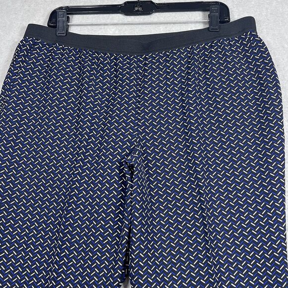 Ann Taylor Pants Womens 12 Black Blue Geometric Pull On Trousers Career Pockets - Picture 2 of 12